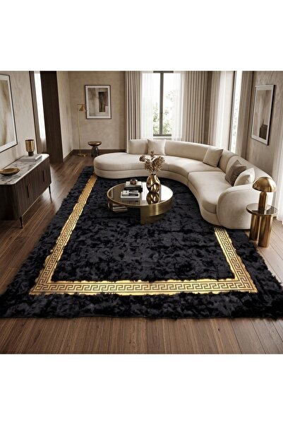 SANCAK DERİ HALI MODERN GOLD VARAKLI SİYAH TOSKANA HALI
