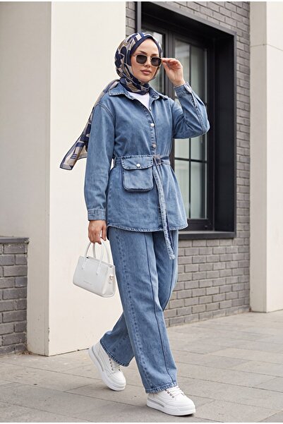 Modamorfo Bag Pocketed Trousers and Denim Suit -Blue