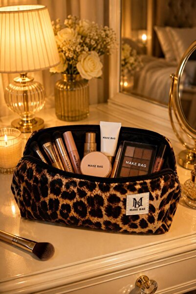 MAKE BAG Leopar Desenli Makyaj Çantası