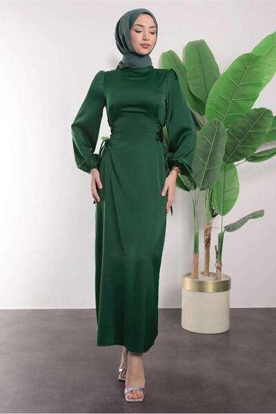 TRENDTESETTÜR KADIN YEŞİL (ZÜMRÜT) SATEN ELBİSE T 8495