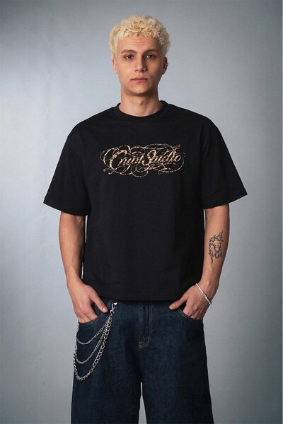 Crupt Studio Ανδρικό T-shirt Heritage Leopard Black Boxy Crop
