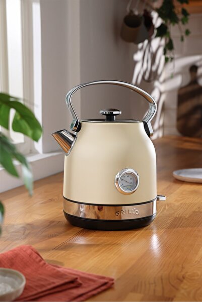 GRILL'O GR601 Retro Kettle 1.7L 2200W Çelik Gövde Analog Isı Göstergeli