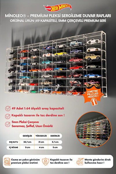 Minoleo Orijinal Minoleo® 49 Kapasiteli 1:64 Diecast Pleksi Araba Rafı- Premi...