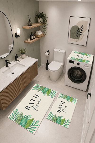 Coco Clementine Modern 3 Parça Banyo Paspas Seti Kaymaz Tabanlı Makinede Yıka...
