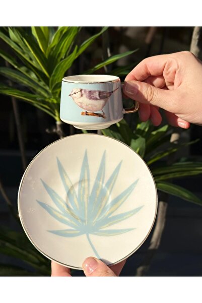 Onedekor 6'lı Porselen Kahve Fincanı Bird Blue