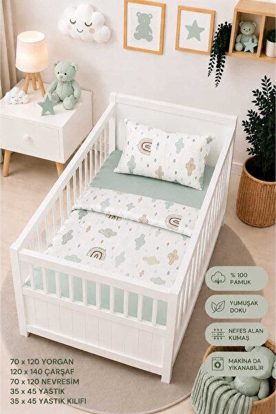 100% Cotton Fabric Baby Park Crib 5-Piece Quilt and Duvet Cover Set (70 X 120 CM)