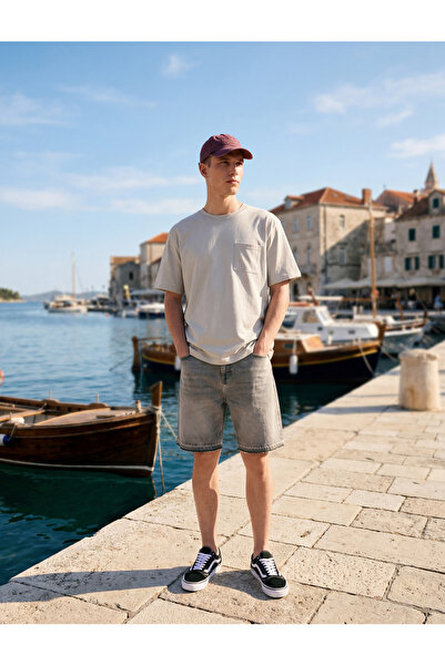 Koton Normal Bel Pamuklu Pis Paça Straight Fit Bermuda Jean Şort