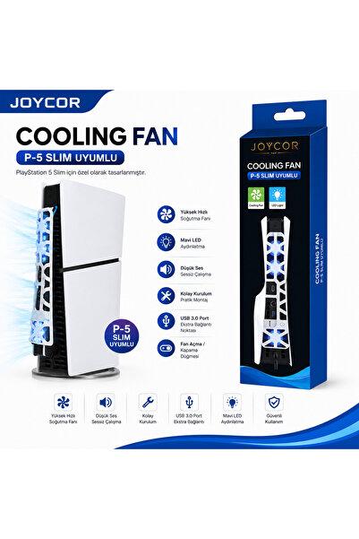 JOYCOR PS5 Slim Soğutucu Fan - Diskli ve Dijital Versiyon Uyumlu LED Işıklı E...