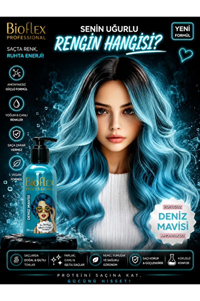 Bioflex Amonyaksız Deniz Mavisi Saç Boyası 250 ml Kokusuz Su Bazlı Ocean Blue...