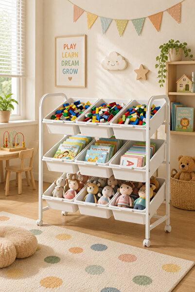 Shangxing 3-Tier Kids Toy Storage Organizer with 9 Removable Bins – Space-Sav...