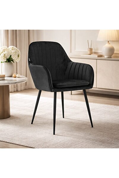 Leobert Scaun stil fotoliu bucatarie/living, Artool, Lugo, catifea neagra, pi...