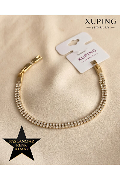 XUPING JEWELRY Xuping 14K Altın Renginde Zirkon Taşlı Çift Su Yolu Kadın Bile...