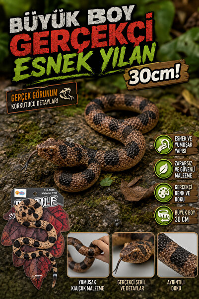 craftivio Gerçekçi Büyük Boy Esnek Oyuncak Yılan 30 cm Çıngıraklı Yılan Figür...