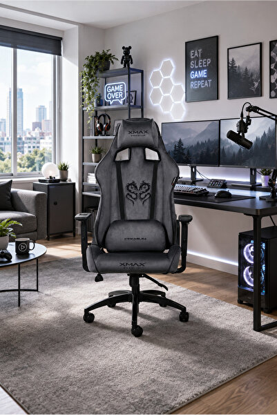 XMAX / Rio Plus Balerion Koyu Antrasit Kadife Terletmez Kumaş Gaming Oyuncu K...