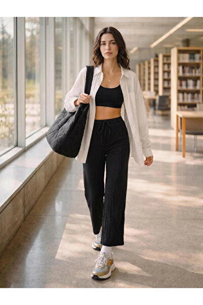 Take Two By Styli Textured Wide Leg Pants with Drawstring
