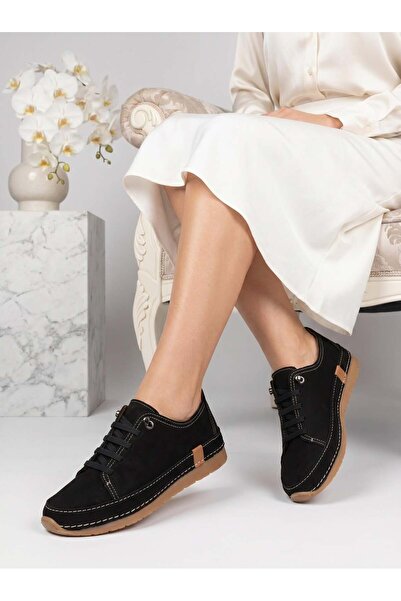 Nesil Shoes Spil Rc2 Black Nubuck Genuine Leather Women's Shoes