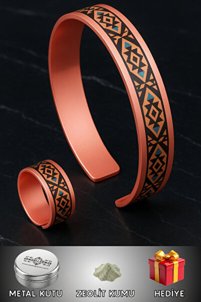 OSMANLI GÜMÜŞ Women's Copper Bracelet Ring Set - Liva Model Special Edition M...