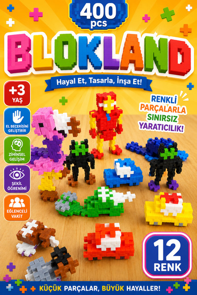 Lemut Blockland 400 Parça ( KUTUSUZ ) pixel Yaratıcı tasarım yapı inşaa eğiti...