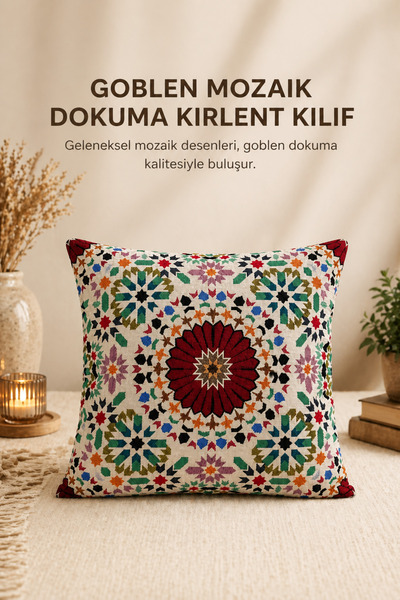 KIRLENT EV Goblen Mozaık Dokuma Kırlent Kılıf