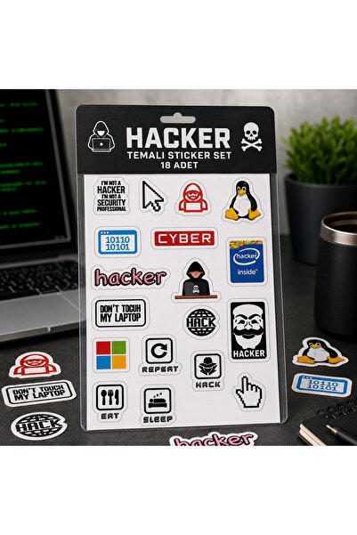 Srctech Hacker Temalı Sticker Seti 18 Adet Suya Dayanıklı Vinil Laptop Telefo...