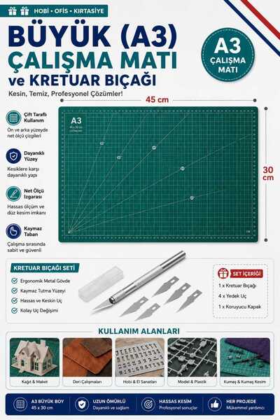 O&S Oyun ve Sanat Eğlen-Üret A3 Kesme Matı, Çalışma Pedi, Mat Sanat Peti, Kre...