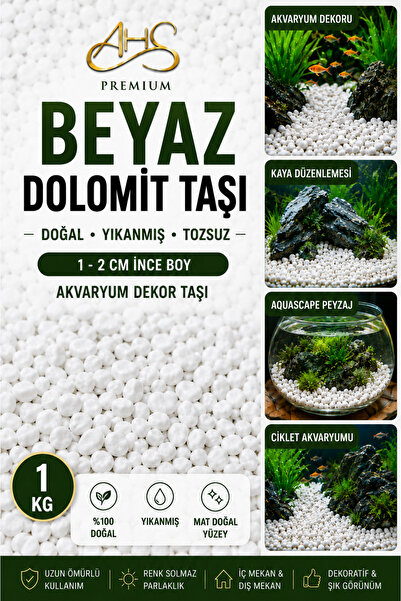AHS Beyaz Dolomit Taş 1 Kg 1-2 Cm Dere Çakıl Taşı Bahçe Peyzaj Süs Taşı Saksı...