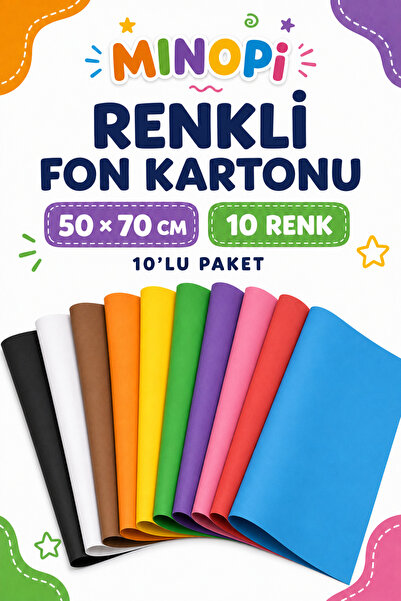Minopi Renkli Fon Kartonu 50x70 cm 10 Renk Karışık Paket Rulo Fon Kartonu