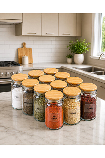 mafa home 12-Piece Wooden Vacuum Lid 500 ml Tube Jar Mega Size Spice Containe...