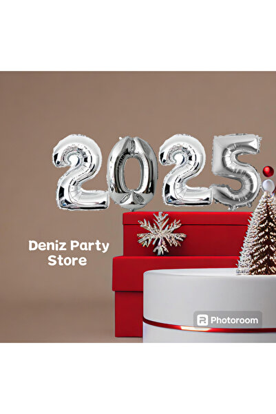 Deniz Party Store New Year 2025 Foil Balloon Each Figure Size 36 - 40 cm Silver