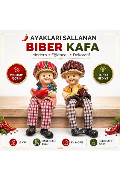 e-life shop Ayakları Sallanan Biber Kafalar Biblo 15 CM Dekoratif Ev Ofis Hed...