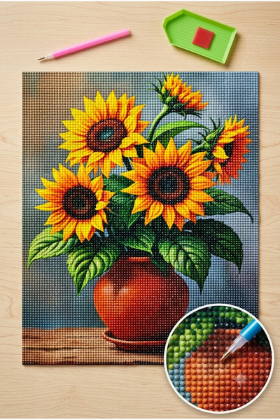 Liva Craft Diamond Mosaic Painting 50X40 Five Sunflowers Bead Gluing Kit