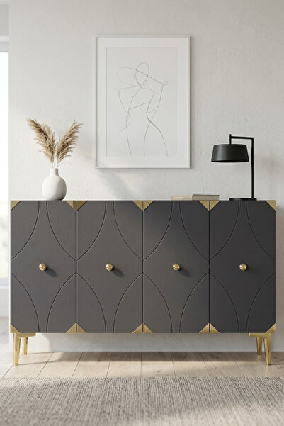 CENEYRA KA1297AG ALFA Konsol ve Tv Sehpası Antrasit-Gold 120cm