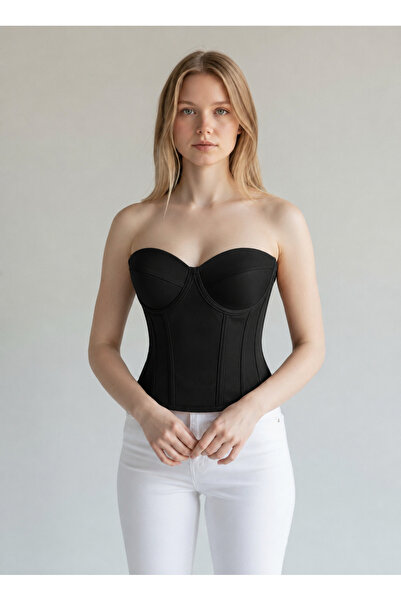 Black Satin Corset Bustier Ready Size