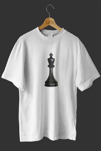 Adrift -wed Chess Piece Design Printed Oversize T-shirt