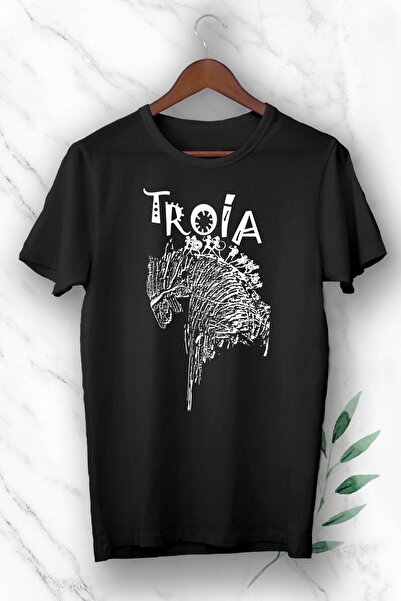 perseusshopping Unisex Mythology Trojan Horse εμπριμέ μαύρο μπλουζάκι