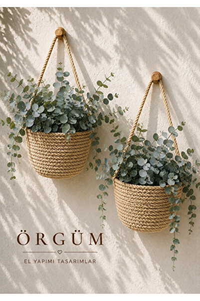 ÖRGÜM Decorative Basket 2-Piece Mini Flower Pot 12X10 cm Plants and Hangers N...