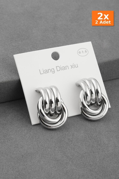 Bozhi Earrings Stainless Steel Silver Sparkling Style Double Earrings