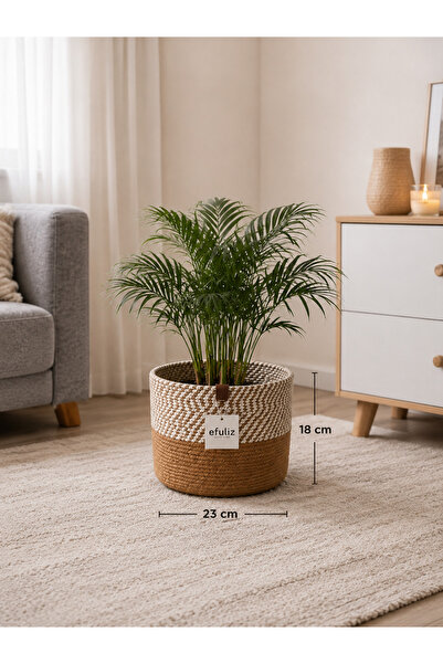 Efuliz Home Jute Wicker Multi-Purpose Decorative Organizer Flower Pot Basket Garden Organizer Basket Width 23 Length 18 cm