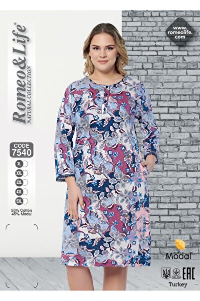 ROMEO LİFE Γυναικείο φόρεμα με μοτίβο από βαμβακερό ύφασμα μεγάλου μεγέθους 7540