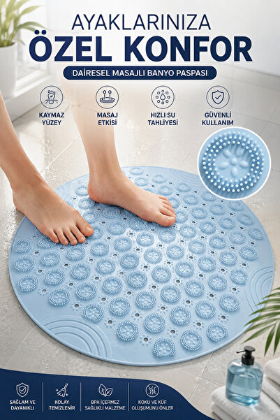 Yıldızhane Silikon Vantuzlu Masajlı Banyo Duş Kaydırmaz Paspas Duşakabin Pasp...