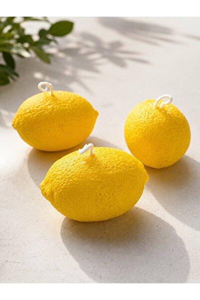 Nish Candles Limon Mum Dekor 3'lü Set, Limon Kokulu Dekoratif Mum, Yazlık & B...