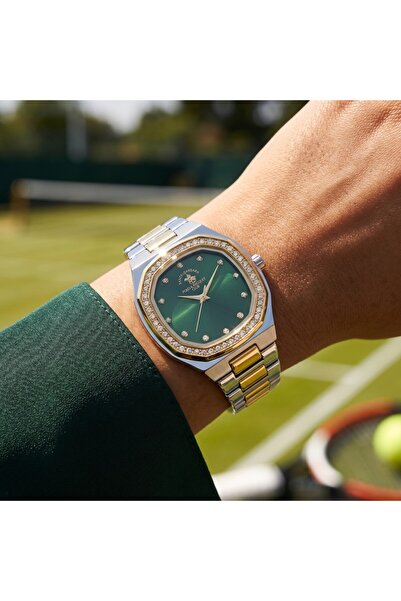 Santa Barbara Polo & Racquet Club ساعة نسائية من الفولاذ المقاوم للصدأ باللون...