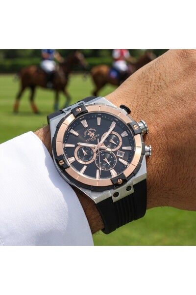 Santa Barbara Polo & Racquet Club Black Silicone Band Watch for Men SB.1.1051...