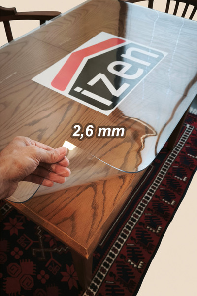 İzen 2,6 mm Şeffaf PVC Masa Örtüsü Dikdörtgen Kare Kalın Kaymaz Koruyucu Esne...