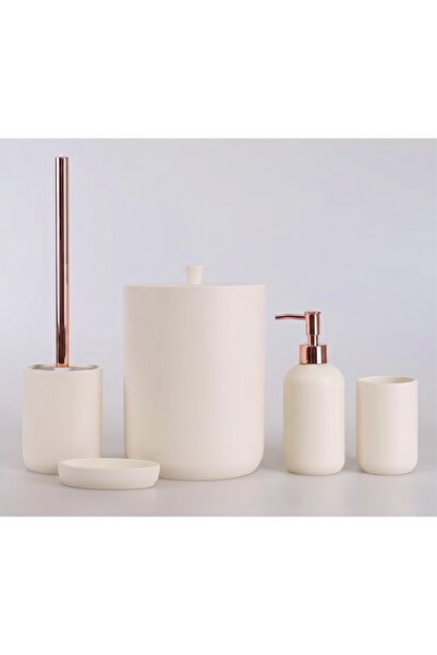 By Selim Elegance 5 Parça Polyester Banyo Seti - Krem