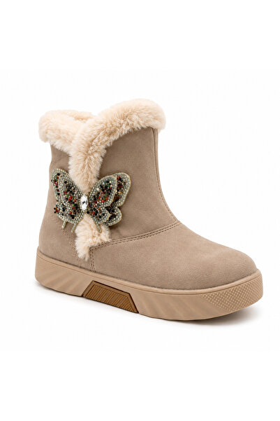 Rexba Girl's Butterfly Figure Beige Color Non-Slip Sole Boots