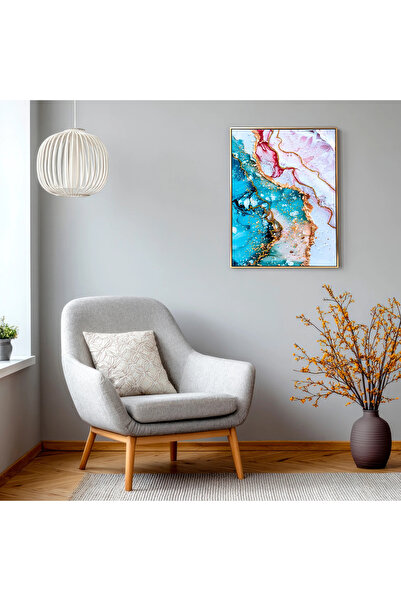 MallDeco Tablou Canvas Marmura Abstracta Multicolor cu Accente Aurii, cu Deco...
