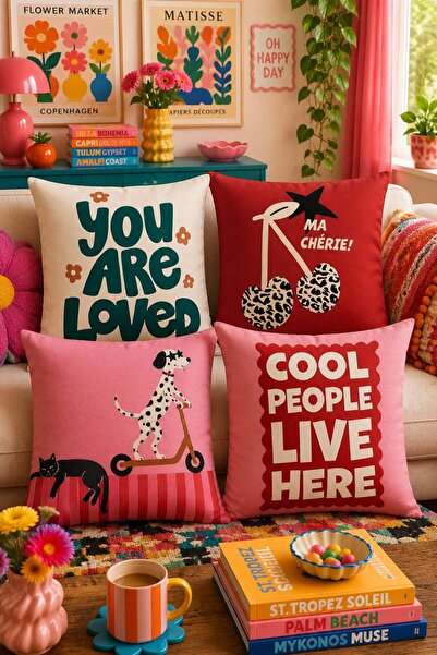 Evdek Double-Sided Printed 4-Piece Throw Pillow Cover 6Esd4
