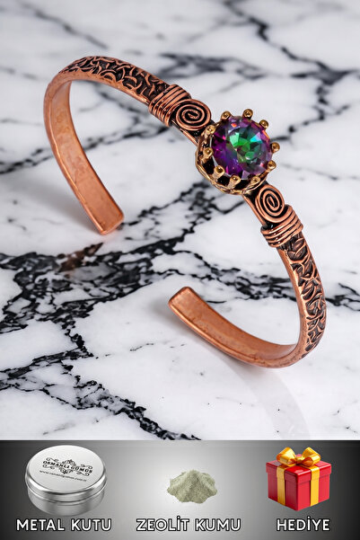 OSMANLI GÜMÜŞ Women's Copper Bracelet - Mystic Topaz Model 2 Tree Bark Model ...