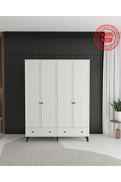 Teen & Bright %100 MDF Irmak 4 Kapaklı Çekmeceli Modüler Gardırop - Beyaz